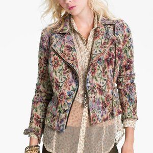 Free People Tapestry Moto Jacket 6 Floral Zip Asym
